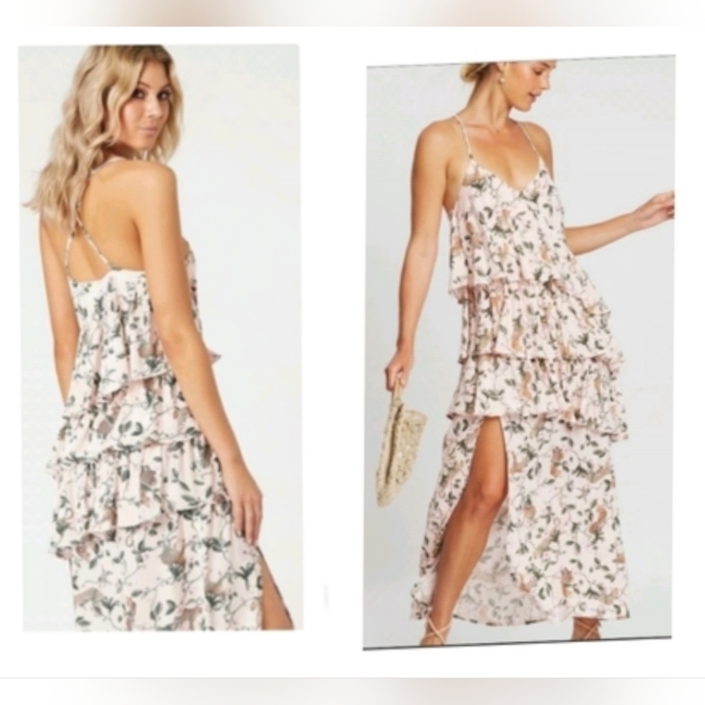 MINKPINK Floral High Low Dress in Pink and White